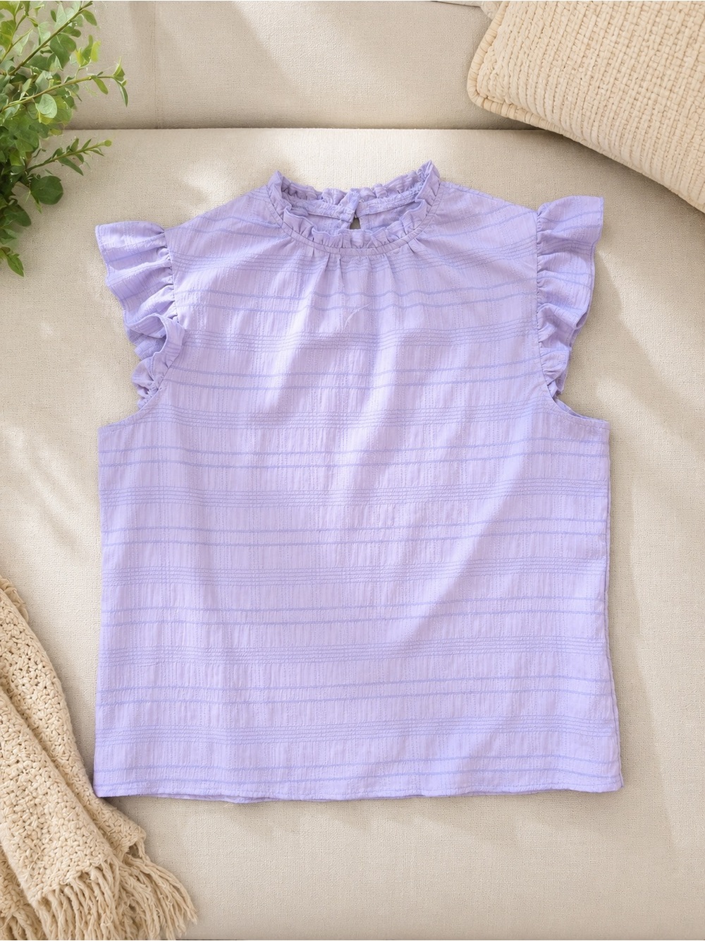 SHEIN Lavender Ruffle Mock Neck Flutter Sleeve Top